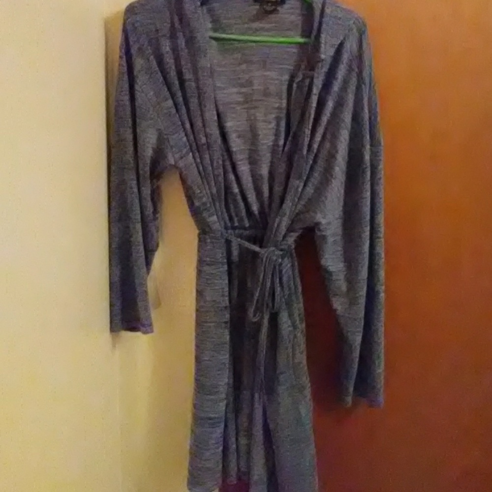 Blue grey tie sweater with hood